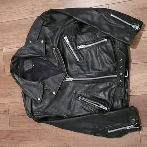 Men's Black Leather Moto Jacket Small